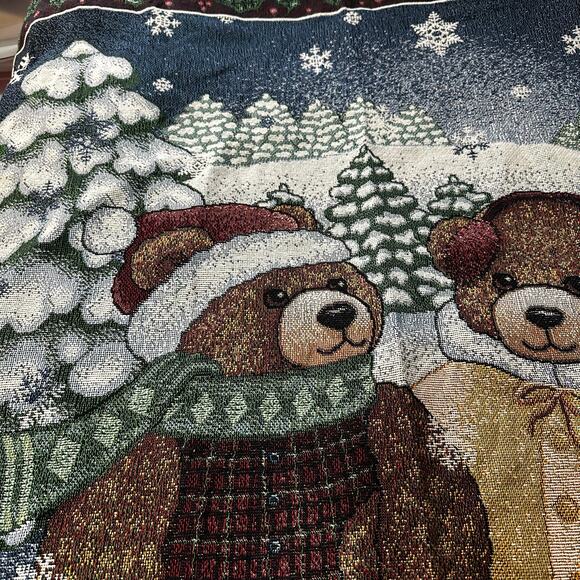 Christmas Teddy Bears Blanket Throw Fringe 58x26” - Picture 4 of 7